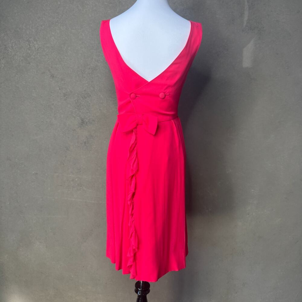Vintage Handmade Coral Cocktail Dress Chiffon Bow Tiny XXS/00